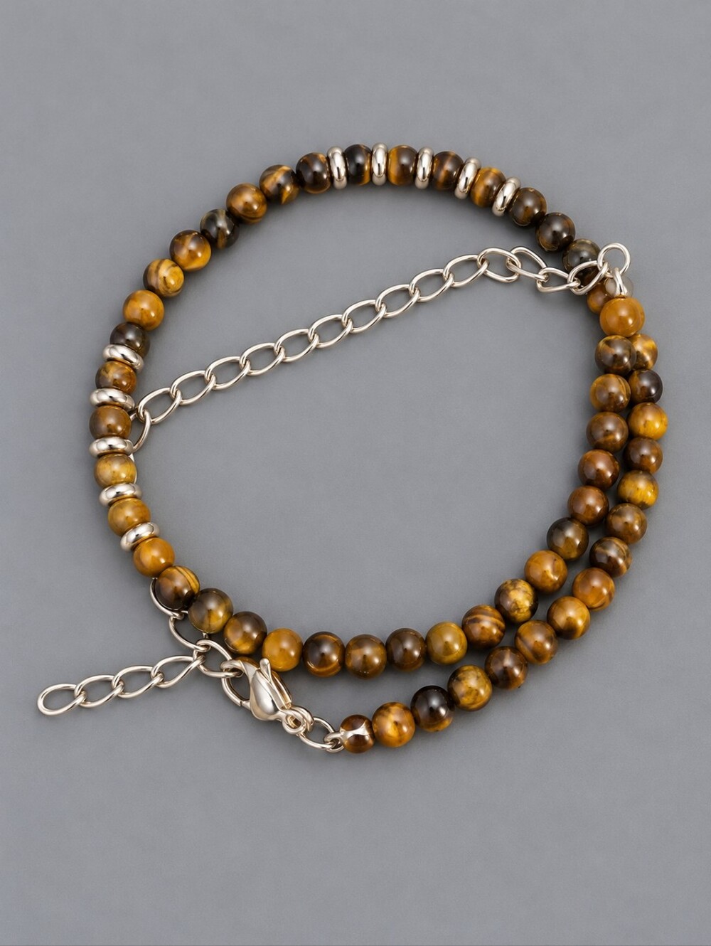 ETTIKA Dainty Brown Tiger Eye Beaded Chain Wrap Bracelet